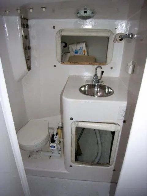Slide: The Image of 1993 Green Marine Dubois 50 yacht bathroom with sink and toilet - 13