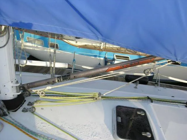 Slide: The Image of Close-up of 1993 Green Marine Dubois 50 sailboat deck and rigging. - 30