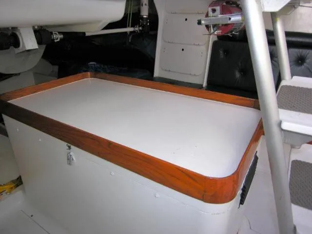 Slide: The Image of Interior of 1993 Green Marine Dubois 50 yacht with wooden-trimmed table. - 8