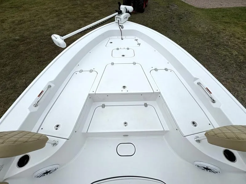 Slide: The Image of 2023 Sportsman Masters 267 Bay boat deck with storage compartments. - 10