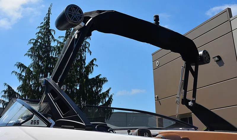 Slide: The Image of 2024 Scarab 255 ID boat with wakeboard tower and speakers. - 8