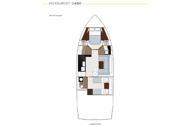 Slide: The Image of 2012 Sealine S450 deck layout, lower deck view. - 36