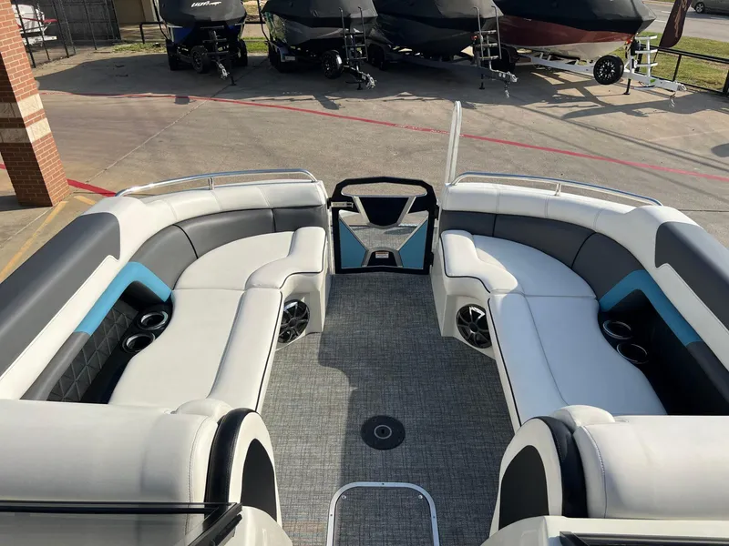 Slide: The Image of 2024 Trifecta 25 SPORT RL9 DC 3PLUS ARCH pontoon boat interior with plush seating. - 19