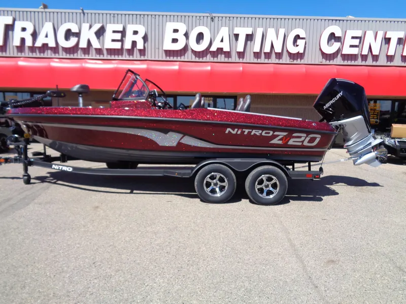 Slide: The Image of 2024 Nitro ZV20 boat on trailer at Tracker Boating Center. - 0