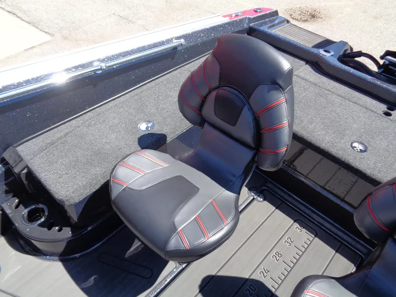 Slide: The Image of 2024 Nitro ZV20 boat seat with black and red accents. - 12