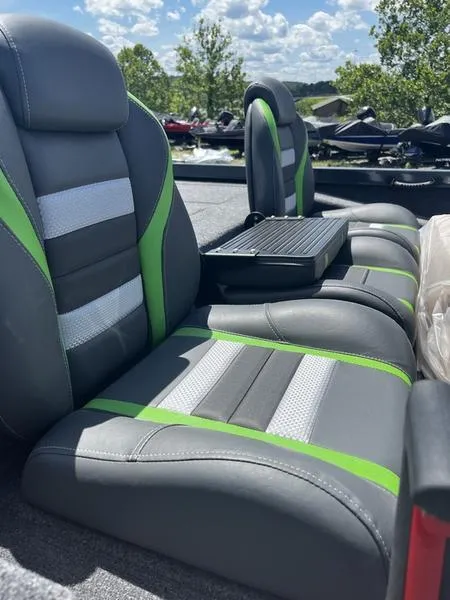 Slide: The Image of 2024 Ranger RT188P boat seats with green and gray accents. - 3