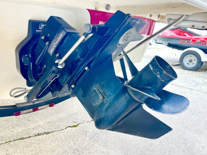 Slide: The Image of Close-up of a 2011 Bayliner 197 boat's MerCruiser outdrive. - 16