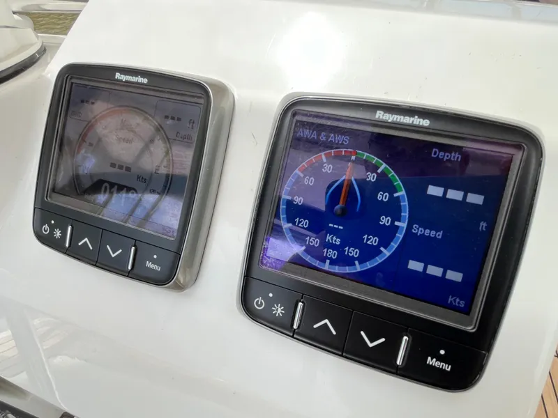 Slide: The Image of Raymarine navigation displays on 2012 Beneteau Oceanis 58 yacht dashboard. - 6