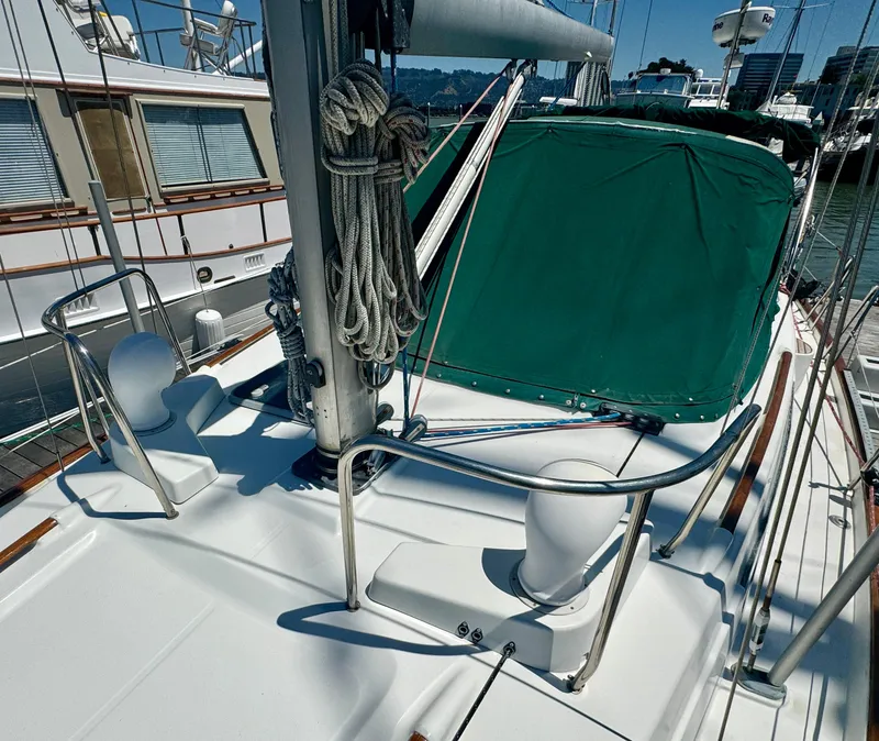 Slide: The Image of Beneteau Oceanis 40 CC sailboat deck, 1996 model, with green canopy and rigging. - 25
