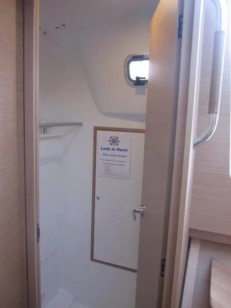 Slide: The Image of 2024 Jeanneau 380 bathroom with window and storage. - 15
