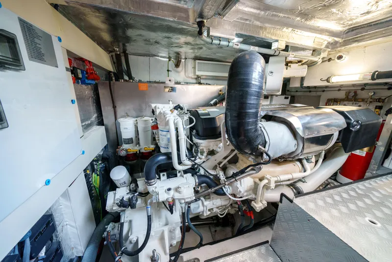 Slide: The Image of Engine room of a 2024 Sirena 48 yacht with modern equipment and machinery. - 45