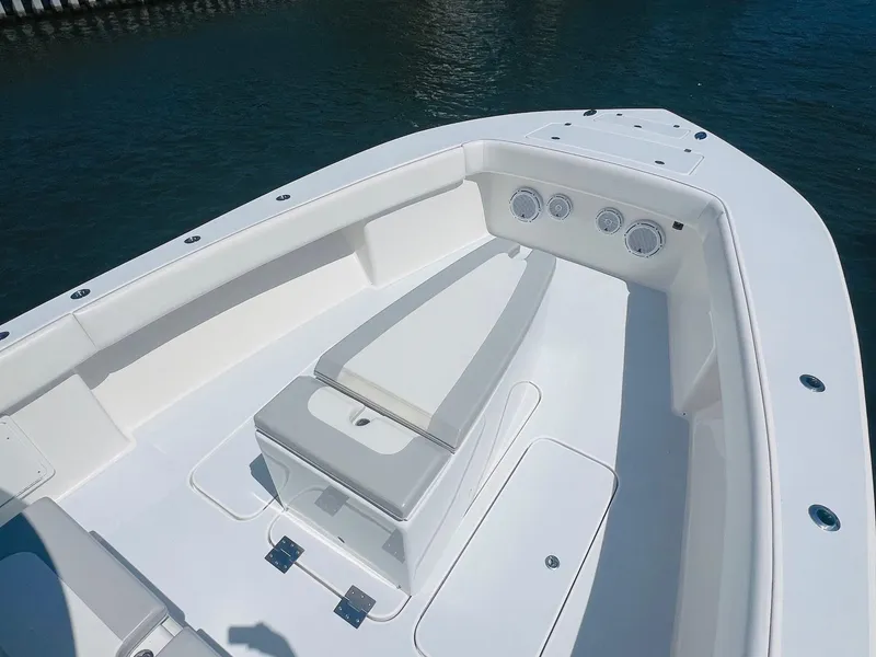 Slide: The Image of 2015 Billfish 39 Custom CC boat deck with seating and storage. - 15