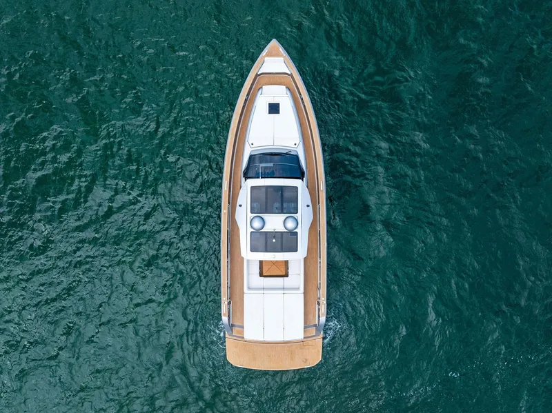 Slide: The Image of Aerial view of 2023 Pardo Yachts 50 model on open water. - 11