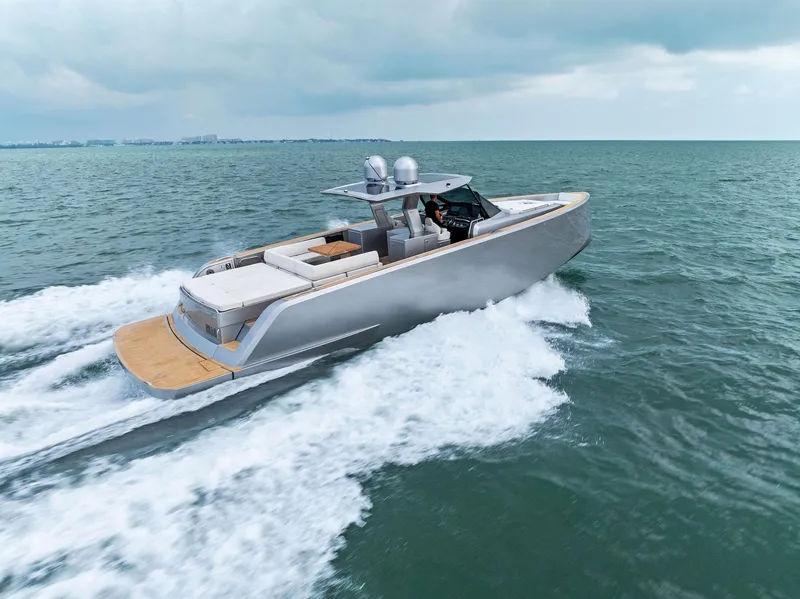 Slide: The Image of 2023 Pardo Yachts 50 cruising on open water. - 22