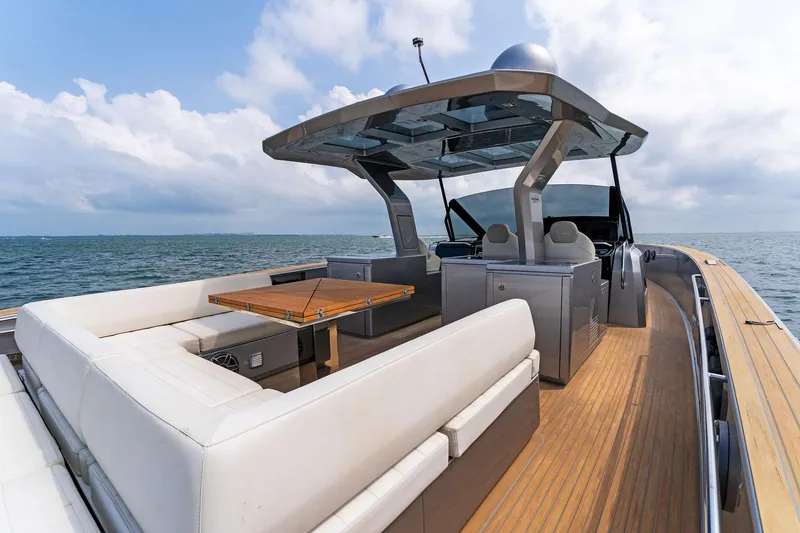 Slide: The Image of Luxury 2023 Pardo Yachts 50 with spacious deck and modern seating on open water. - 34