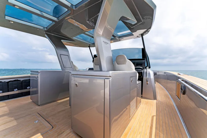 Slide: The Image of 2023 Pardo Yachts 50 model with sleek interior and modern design on open water. - 42