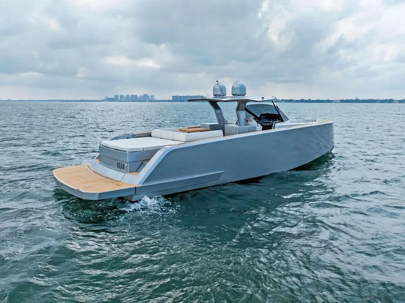 Slide: The Image of 2023 Pardo Yachts 50 luxury motor yacht cruising on open water. - 5