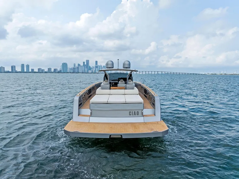 Slide: The Image of 2023 Pardo Yachts 50 cruising near city skyline and bridge. - 6