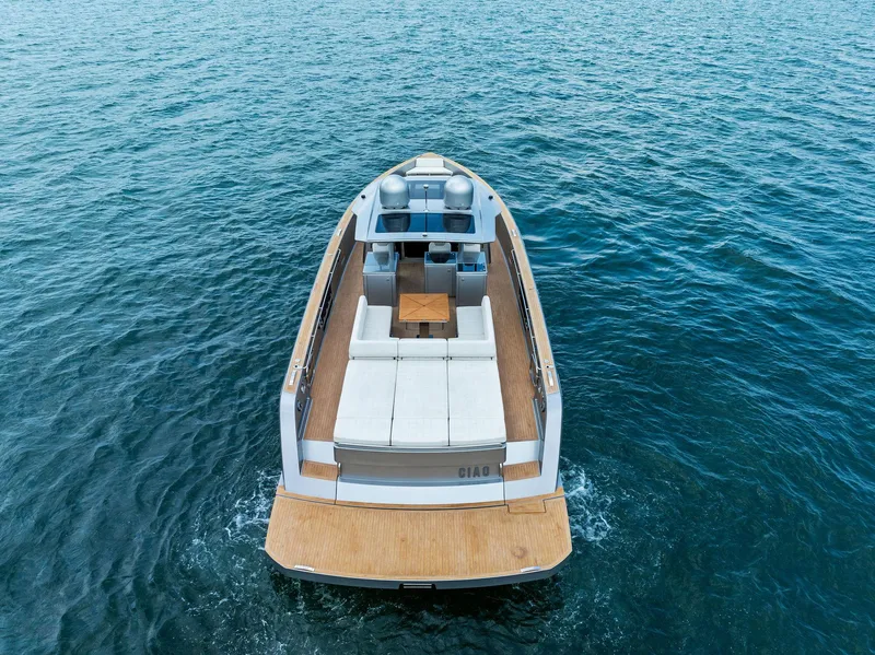 Slide: The Image of 2023 Pardo Yachts 50 on open water, rear view. - 7