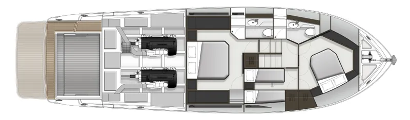 Slide: The Image of Floor plan of 2026 Maritimo M55 yacht, showcasing interior layout and engine placement. - 101