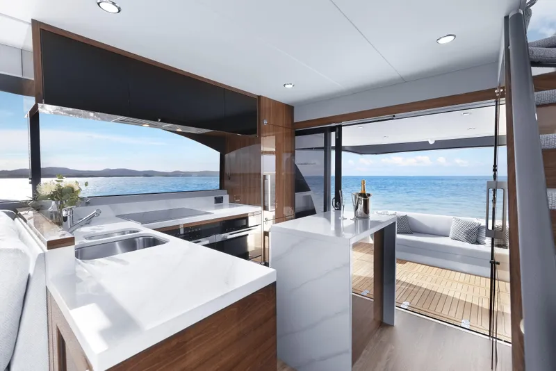 Slide: The Image of Luxurious interior of 2026 Maritimo M55 yacht with ocean view and modern design. - 6