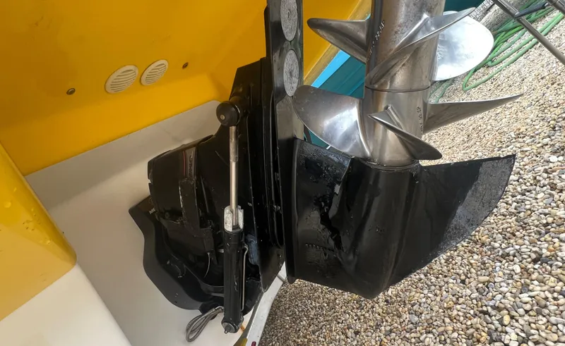 Slide: The Image of Close-up of 2012 Chaparral 264 Sunesta boat propeller and outdrive. - 7