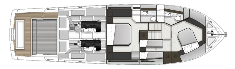 Slide: The Image of 2026 Maritimo M600 yacht floor plan, showcasing engine room, cabins, and bathrooms. - 17