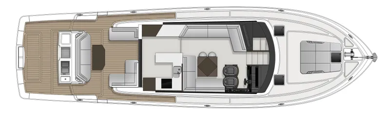 Slide: The Image of Top view of 2026 Maritimo S600 yacht layout, showcasing interior and deck design. - 8
