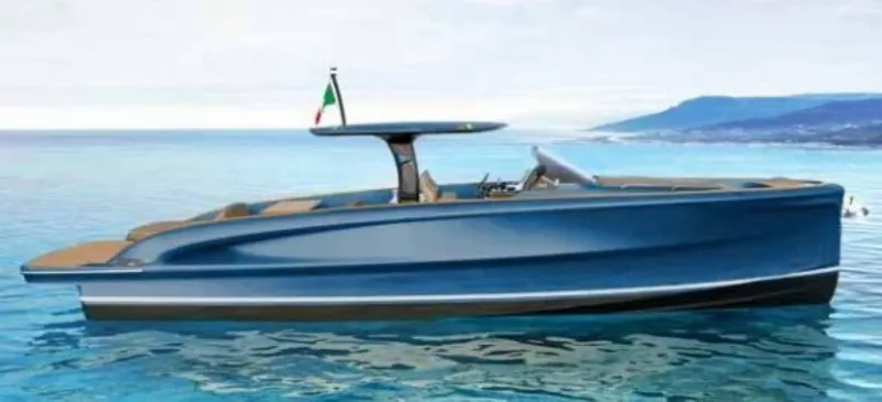 Slide: The Image of 2024 Solaris Power 40 Open yacht on clear blue water. - 11