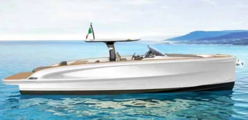 Slide: The Image of 2024 Solaris Power 40 Open yacht on clear blue water. - 7