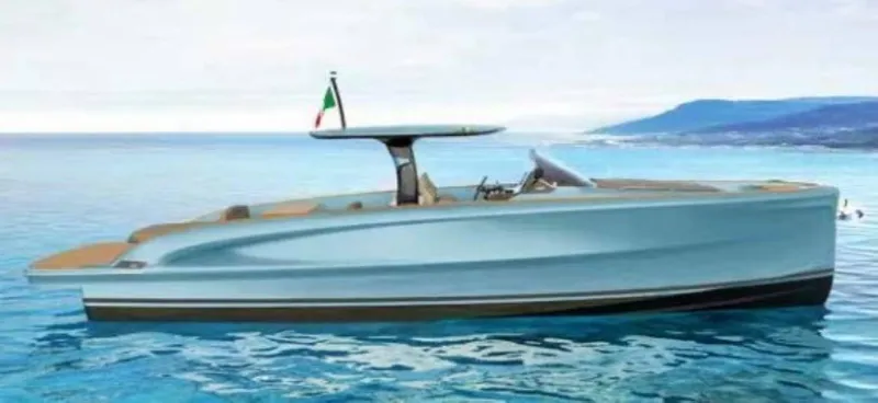 Slide: The Image of 2024 Solaris Power 40 Open yacht on clear blue water. - 8