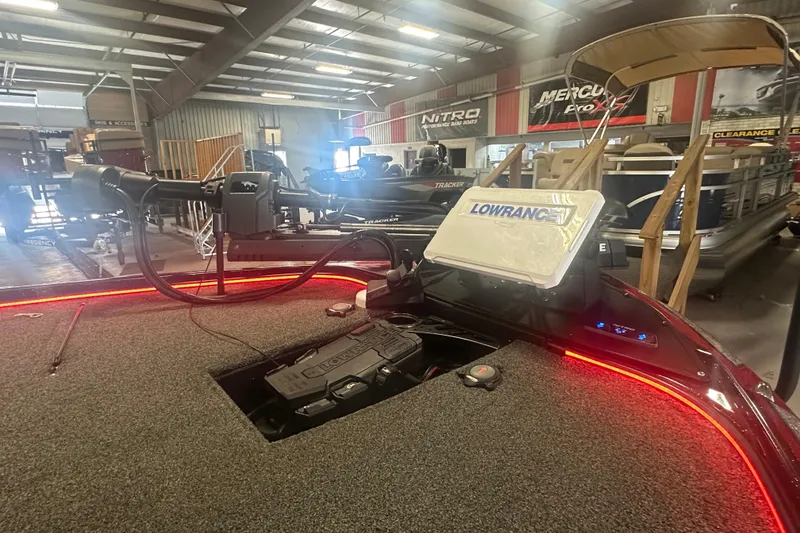 Slide: The Image of Interior of a 2022 Nitro Z20 Pro boat with Lowrance electronics and red LED lighting. - 28