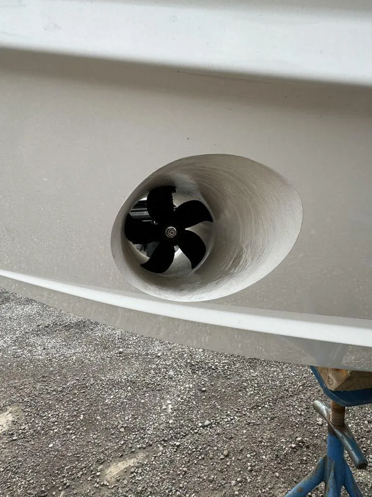 Slide: The Image of Close-up of a 2024 Regal LS9 boat's bow thruster. - 2