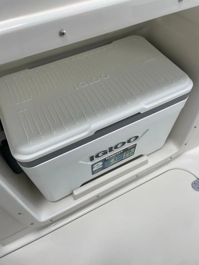 Slide: The Image of 2024 Stingray 201 DC boat with Igloo cooler storage compartment - 12
