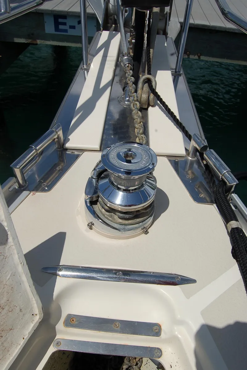 Slide: The Image of 2005 Caliber 40 LRC SE yacht deck with anchor winch and chain. - 12