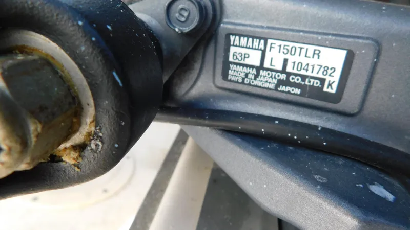 Slide: The Image of Close-up of Yamaha F150TLR engine label on 2006 Hurricane 22 Deck Boat. - 6