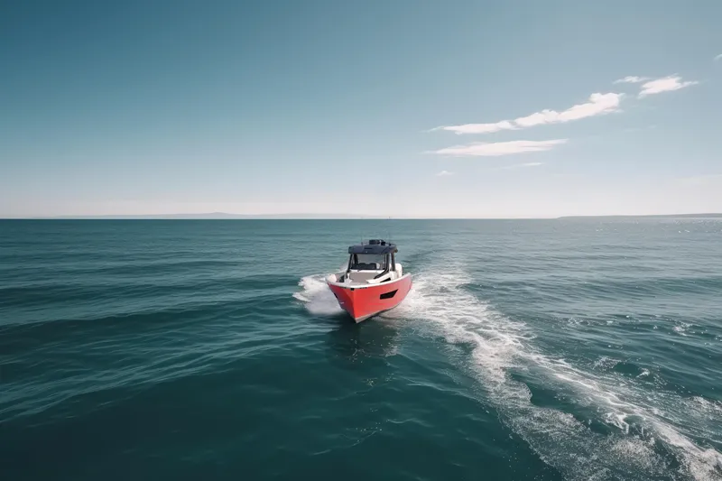 Slide: The Image of Custom 44S boat cruising on open water, 2025 model. - 8