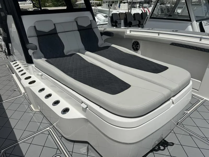 Slide: The Image of Luxurious seating on 2022 Invincible 46' Catamaran, featuring modern design and comfort. - 31