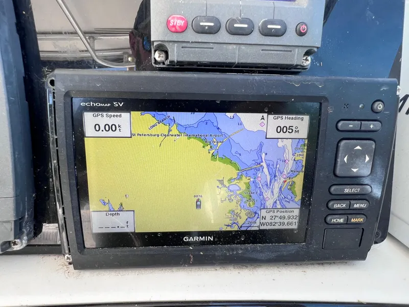 Slide: The Image of Garmin GPS navigation system on a 2000 Boston Whaler 28 Conquest boat. - 26