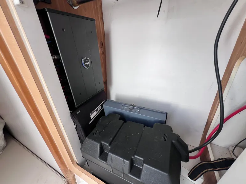 Slide: The Image of Electrical components inside a 2000 Boston Whaler 28 Conquest boat. - 35