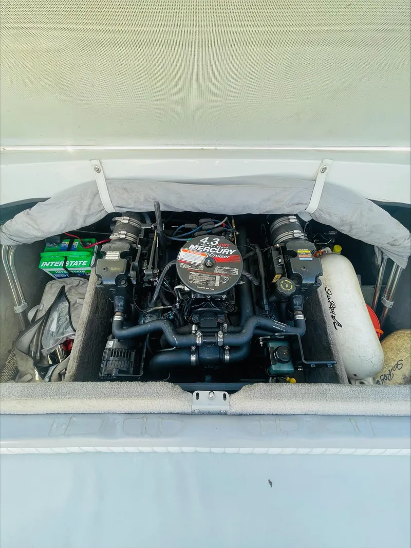 Slide: The Image of 2005 Stingray 195 LS/LX/LR boat engine compartment with Mercury engine. - 8