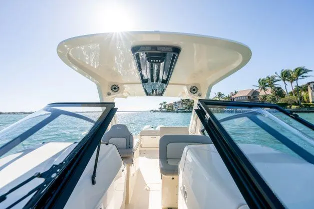 Slide: The Image of 2021 Scout 277 Dorado boat interior with open water view. - 17
