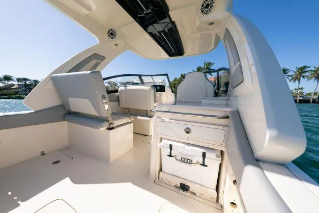 Slide: The Image of 2021 Scout 277 Dorado boat interior with seating and storage. - 3