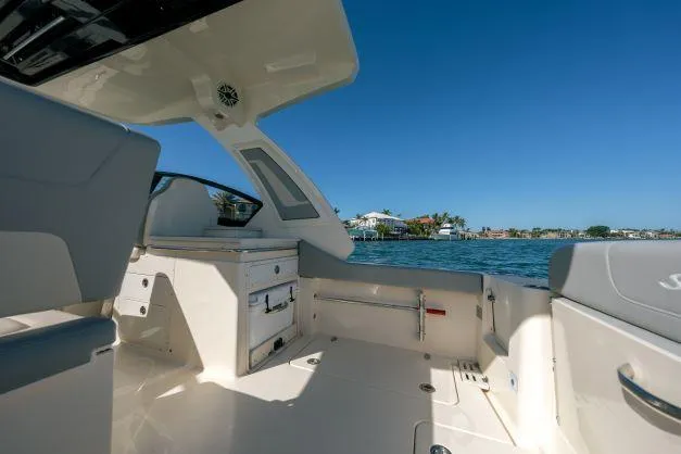 Slide: The Image of 2021 Scout 277 Dorado boat interior with open water view. - 4