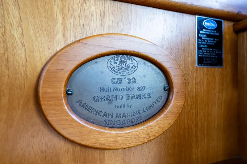Slide: The Image of 1990 Grand Banks Sedan GB 32 hull plaque by American Marine Limited, Singapore. - 18