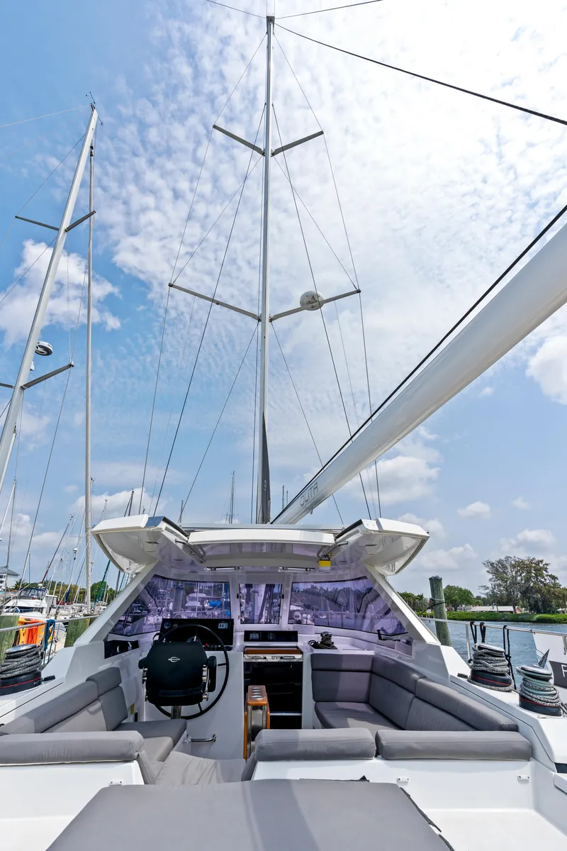 Slide: The Image of Amel 50 sailboat cockpit, 2019 model, featuring modern design. - 27