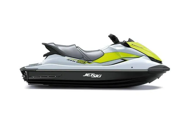Slide: The Image of 2024 Kawasaki Waverunner Jet Ski STX, side view, grey and yellow. - 3