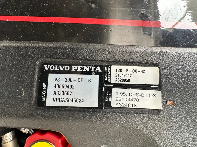 Slide: The Image of Volvo Penta engine label on a 2014 Chaparral 307 SSX boat. - 38