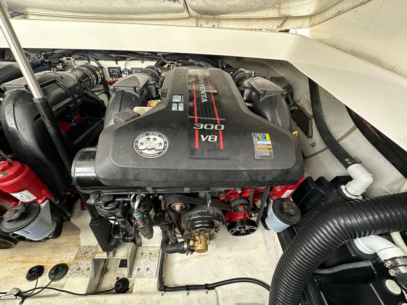 Slide: The Image of 2014 Chaparral 307 SSX boat engine compartment with 300 V8 engine. - 41