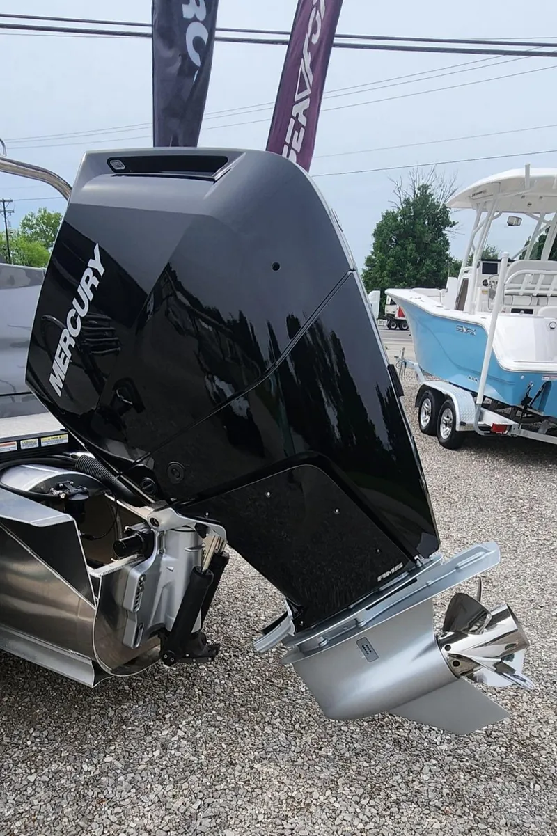 Slide: The Image of 2024 Avalon Windshield Catalina 2585 with Mercury outboard motor. - 21